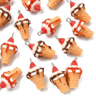 Imagem de Ipotkitt 20 peças, 2 estilos, pingentes de sorvete de resina, comida, sobremesa, pingentes temáticos de verão com alça de ferro para fazer joias, artesanato, pulseira, colar, brincos, chaveiros