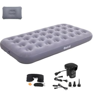 Imagem de Colchão de ar solteiro solteiro para acampamento com bomba de ar Onirii, colchão de ar inflável, cama de sopro portátil espessa, travesseiro de dormir de viagem para barraca de caminhão, acampamento