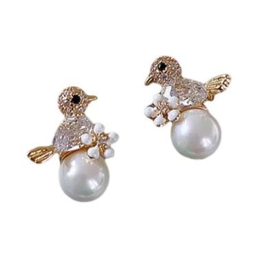 Imagem de Brincos De Coração Com Pérolas E Cristais Da Moda Feminina, Joia Corea