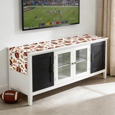 Imagem de Caminho de mesa de cozinha de futebol de outono, caminho de mesa de folha de bordo de rúgbi marrom, colheita sazonal, lembrancinhas de festa de outono, decorações de festa de aniversário para cozinha