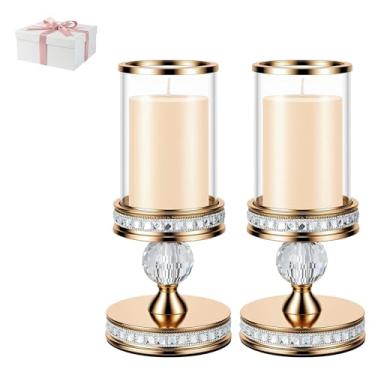 Imagem de Suporte de vela Hurricane, castiçais de pilar com manga de vidro com caixa de presente, suportes de vela de cristal para aquecimento doméstico, casamento, decoração de sala de jantar, centro de mesa