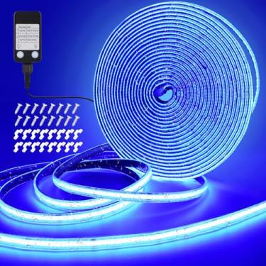 Imagem de OMIKA Fita de luzes LED azul COB de 1,5 m à prova d'água para uso externo, 3200 LED com plugue de fita de PVC flexível com temporizador autoadesivo, regulável para casa, jardim, acampamento, faça você