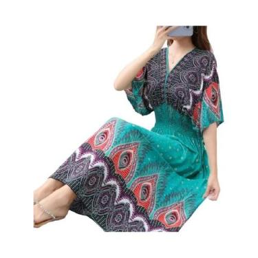 Imagem de Saia Longa Casual Elegante De Verão Com Estampa E Cintura Elástica Em 