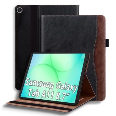 Imagem de TIPOYOROOS Capa para Galaxy Tab A11 2025 (SM-X133, SM-X135, SM-X135F)/Galaxy Tab A9 2023 (SM-X110, SM-X115) 22 cm, capa flip de couro PU empresarial com bolso e compartimento para cartão, preta
