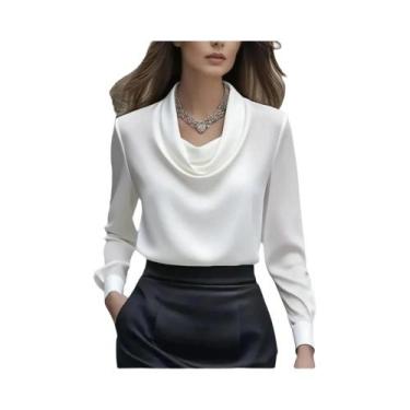Imagem de Blusa Feminina Elegante De Seda Cetim Manga Longa Slim Fit Para Escrit