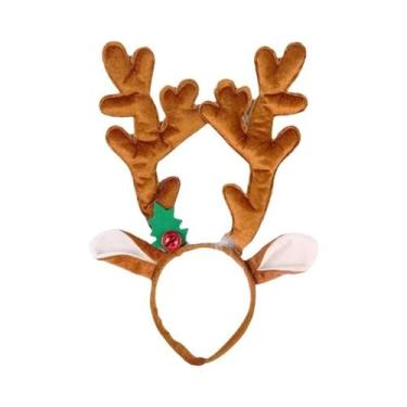 Imagem de Tiara De Rena Com Chifres E Sino Para Crianças E Adultos, Acessório De