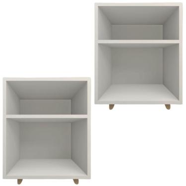Imagem de Kit 2 Mesa Cabeceira Nicho Quarto 39x50x37 Branco Pés Amadeirados