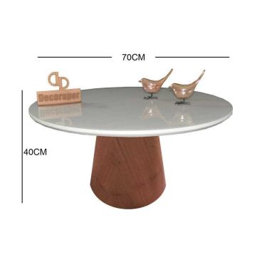 Imagem de Mesa De Centro Com Vidro 70cm E Base Cone Envernizada Off White 40cm
