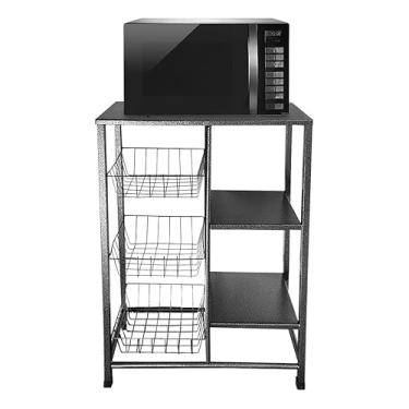 Imagem de Fruteira com 3 Cestos e Suporte de Chão para Micro-ondas, Bebedouro e Galão de Água em Aço(Texturizado)