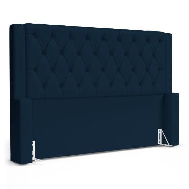 Imagem de Cabeceira Atena Para Cama Box Casal Padrão 140cm Capitonê Com Frame Veludo Azul Marinho - Abmaza
