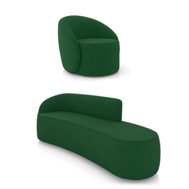 Imagem de Sofá 4 Lugares Orgânico 220cm Morgan e Poltrona Lua Suede Verde D03 - D'Rossi