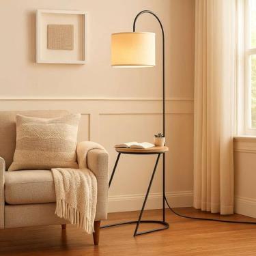 Imagem de Luminária Com Mesa De Cabeceira Acoplada Estilo Industrial Pés De Aço 