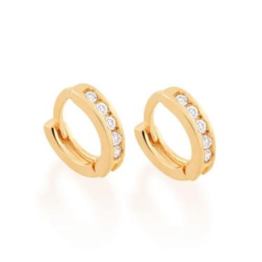 Imagem de Brinco Argola Cravejada Por 10 Zirconias (Par) - Rommanel Cor:Dourado,