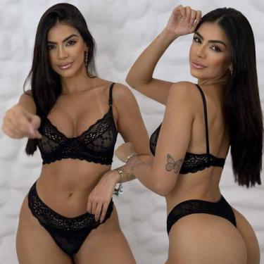 Imagem de Conjunto Lingerie Sem bjo Com Aro Tule Rendado Sensual Com Fecho Delic