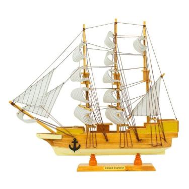 Imagem de Miniatura Enfeite Decoração Barco Navio Veleiro Madeira 43cm