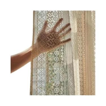 Imagem de Cortinas De Renda Listradas Bege Para Sala De Estar, Quarto, Varanda E