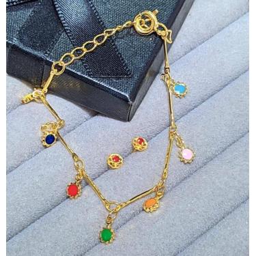Imagem de Kit Pulseira e Brincos Zircônia Infantil Bebe para Meninas com Pingent