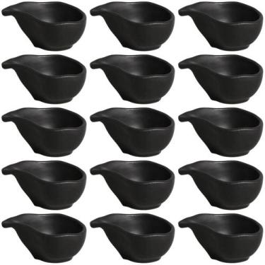 Imagem de Kit 15 Molheiras 40ml Cerâmica Preto Matte Restaurante Orgânico Japonê