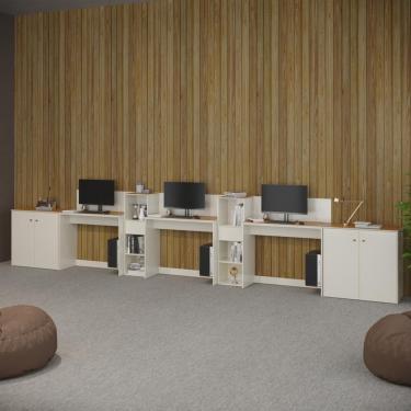 Imagem de Conjunto de Escritório Moscou 2 Armário Livreiro 2 Buffet Multiuso e 3 Mesas Office 90cm - Vianossa