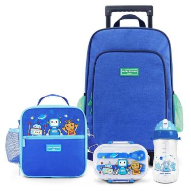 Imagem de Kit Infantil 4pçs - Bolsa Térmica, Pote P/ Lanche 400ml, Garrafa 460ml E Mochila De Carrinho