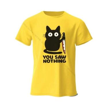 Imagem de Camiseta Feminina De Algodão Com Estampa De Gato Engraçado, Gola Redon