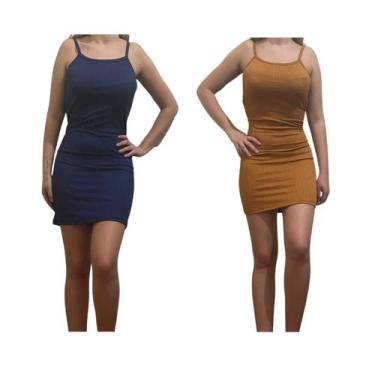 Imagem de KIT C/2 Vestidos Alcinha Canelado - Emporio J, Marinho, Caramelo, Unic