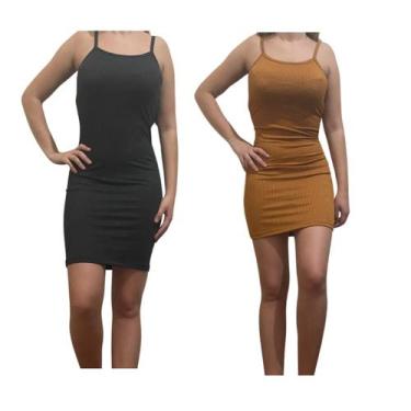 Imagem de KIT C/2 Vestidos Alcinha Canelado - Emporio J, Preto, Caramelo, Unico