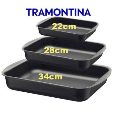 Imagem de Conjunto 3 Assadeiras Tramontina Alumínio Revestimento Interno e Exter