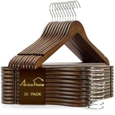 Imagem de Amber Home Cabides de terno de madeira maciça pacote com 30, cabides de madeira com aca...
