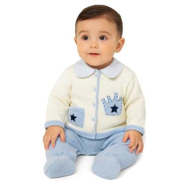 Imagem de Conjunto Bebê Príncipe Coroa Azul casaco salopete artesanal - Estylo B