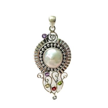 Imagem de Pingente Longo Perola Barroca E Pedras Naturais Prata 925