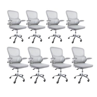 Imagem de Kit 8 Cadeiras De Escritório Diretor Oficial Atenas Sem Apoio Cinza