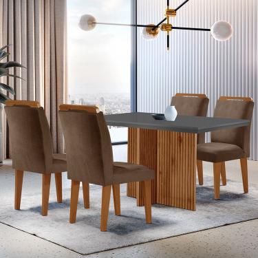 Imagem de Conjunto de Jantar Olimpia 4 Lugares Tampo em MDF com Cadeiras Athenas Estofadas Marrom Grafite e Imbuia 120cm