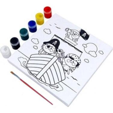 Imagem de Kit pintura tela pirata + pincel + 6 tintas - BATE BUMBO