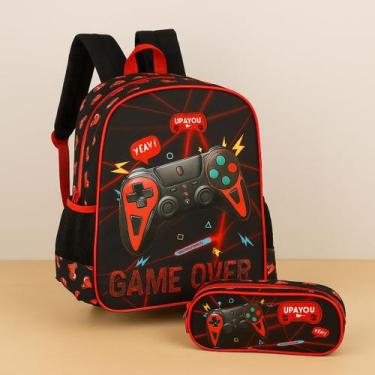 Imagem de Kit Escolar Mochila Costas + Estojo Duplo Game - UP4YOU, Vermelho