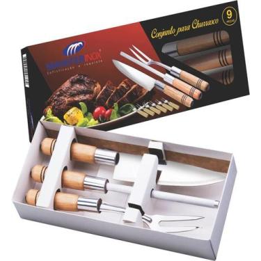 Imagem de Conjunto Churrasco 9 Pcs Faca Chaira Garfo Madefer