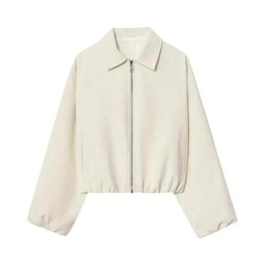 Imagem de Jaqueta Bomber Feminina Com Zíper, Estilo Varsity, Cropped, Casaco De 