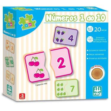 Imagem de Brinquedo Educativo Números 0 a 10 de Madeira Reciclada com Encaixes para Contagem Nig Brinquedos