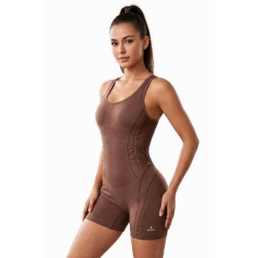 Imagem de Macaquinho Fitness Lsport Max Lupo Feminino Academia Treino, P, Marrom