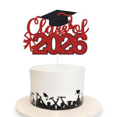 Imagem de Topo de bolo DUIILHOS Formatura 2026 com brilho vermelho
