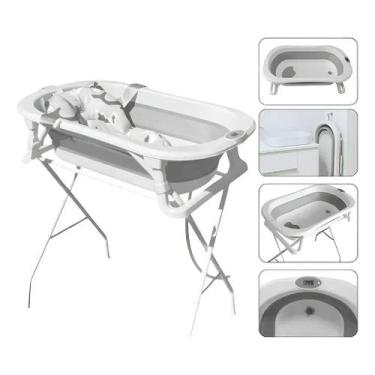 Imagem de Banheira dobravel premium baby bubbly com almofada de banho, CINZA