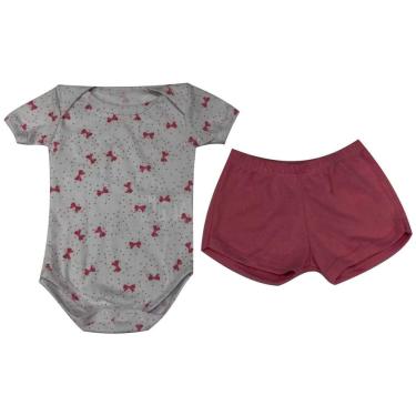 Imagem de Conjunto Body Manga Curta e Short Minnie Infantil Algodão Rosa e Branco
