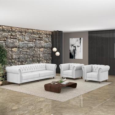 Imagem de Conjunto Sala de Estar Stanford Chesterfield G58 1 Sofá e 2 Poltronas 260cm Branco Gran Belo