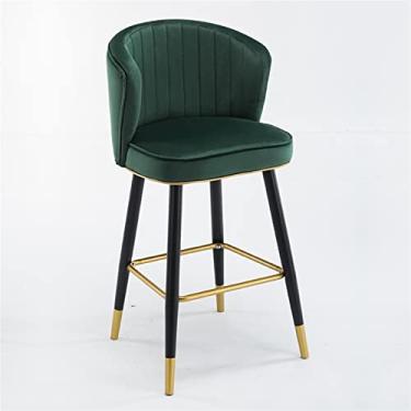 Imagem de Bancos de Barra de Altura do Balcão, Espreguiçadeiras de Cozinha de Veludo, Cadeiras de Barras Altas com Costas, Metal Pholstered Assento Ergonomicamente, para Bares, Ilha de Cozinha, Altura 65 Cm