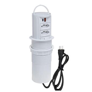Imagem de Torre De Tomada Totem Slim Manual Alça 2 Tomada 10A 2USB 3.5 COR:BRANCO