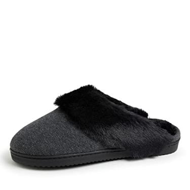 Imagem de Dearfoams Pantufa feminina de malha canelada com dália, Preto, Small