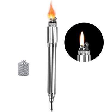 Imagem de Wemay Aço inoxidável portátil soprar tubo de fogo tubo retrátil soprador de fogo Tubo de fogo acendedor de fogo Acendedores de sobrevivência ao ar livre para caça, pesca, pesca, piquenique, piquenique