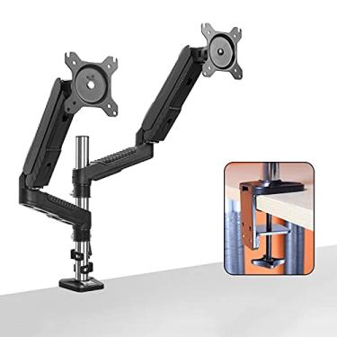 Imagem de Braço do Monitor Monitor e laptop Montagem 2-in-1 Ajustável Dual Arm Secretária Montagens Tipo de Coluna Dual Monitor Stand Braço, Vesa. Monte 75 / 100mm com C Braçadeira Suportes para Monitores Ajust