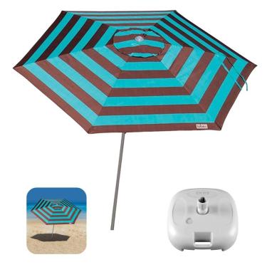 Imagem de Kit Ombrelone Guarda Sol 2,4m Sombreiro Alumínio Malibu Turquesa Base Plástica Branco - Tobee