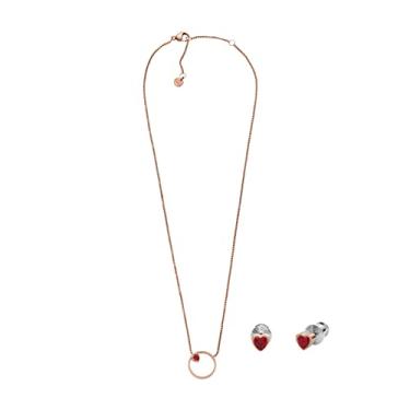 Imagem de Skagen Conjunto feminino de colar e brincos de aço inoxidável tom rosa Kariana (modelo: SKJB1007791), One Size, Metal, Cristal